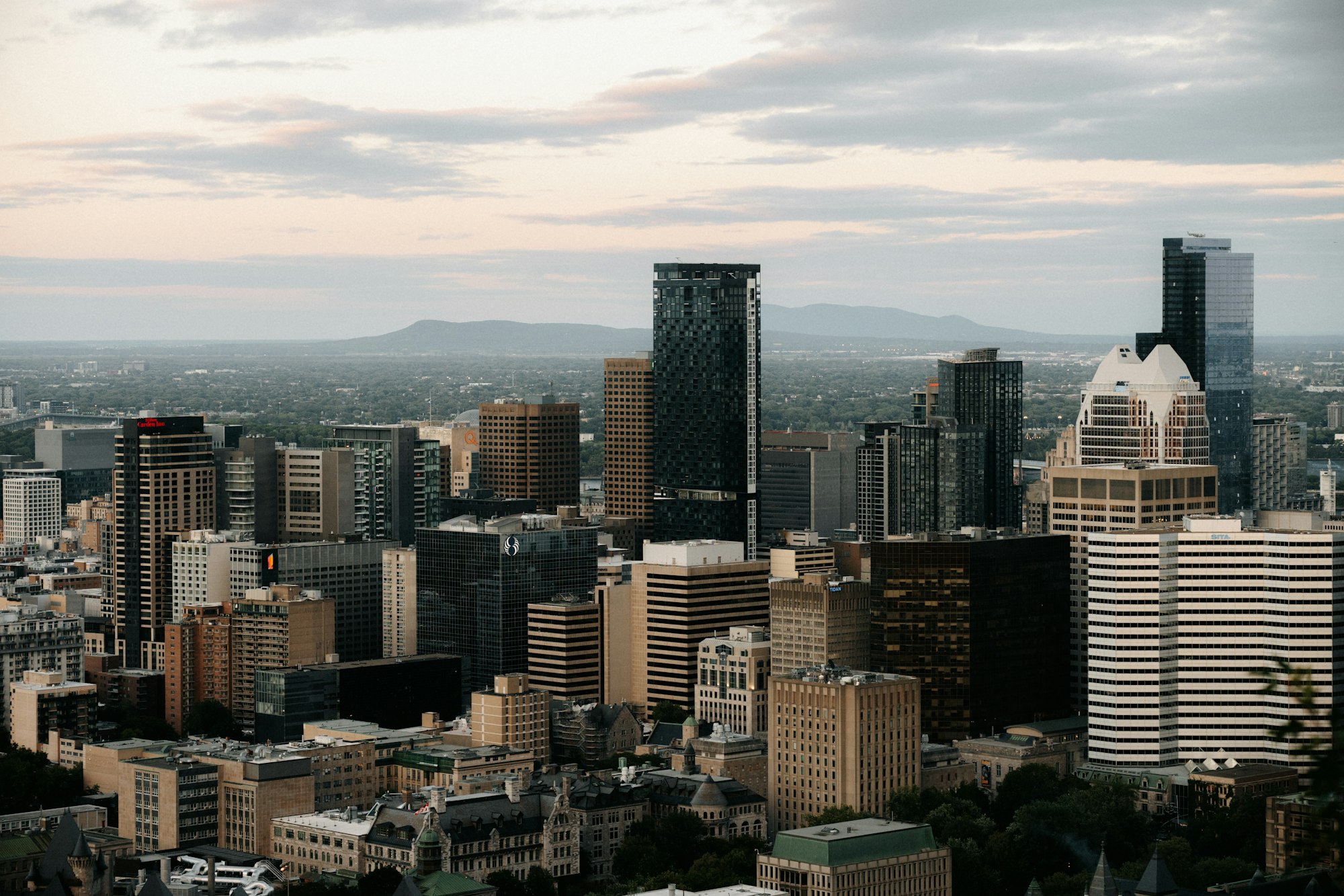 City financial district at dusk